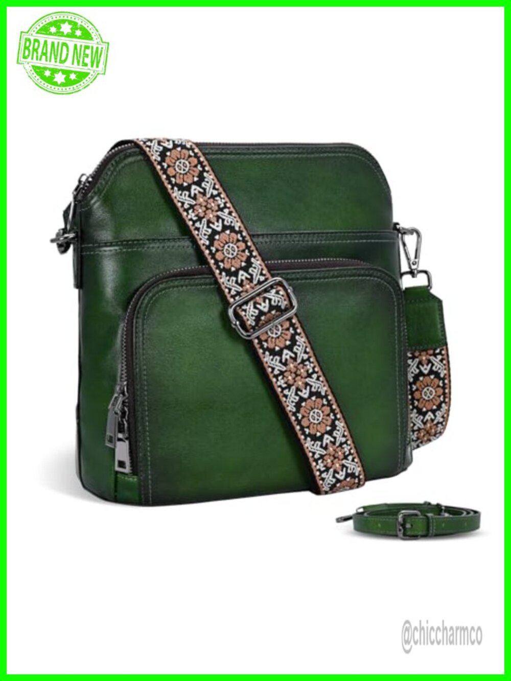 Iswee Leather Crossbody Bag with Built in Wallet & Card Slots Convertible Strap
